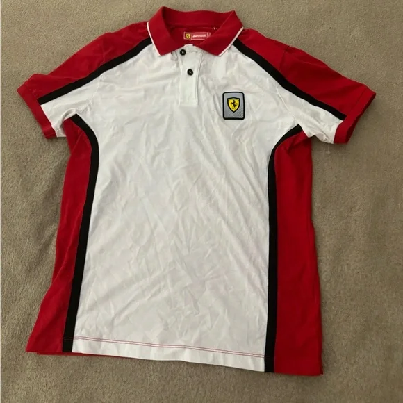 Scuderia Ferrari Polo Shirt Mens Size Small White Red Puma Knit Preppy - Picture 1 of 8
